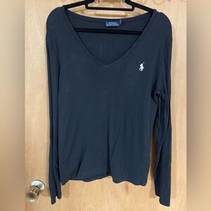 #101-POLO RALPH LAUREN-WOMENS SMALL CASUAL V NECK LONG SLEEVE TEE TOP